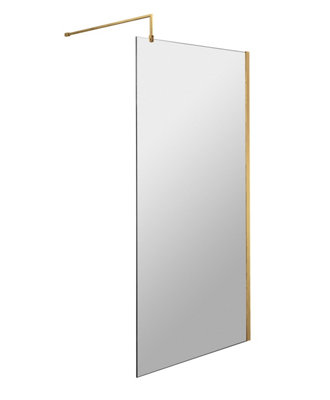 B&Q -  Drakelow 8mm Toughened Safety Glass Wetroom Screen With Support Bar: 800mm X 1850mmBrushed Brass