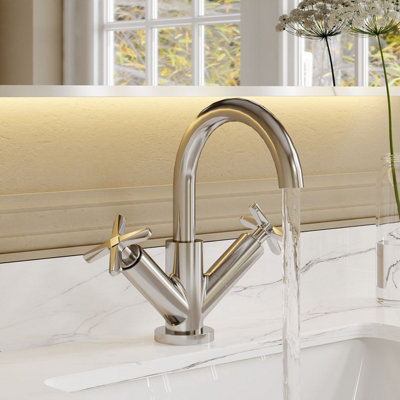 B&Q -  Clarion Crosshandle Mono Basin Mixer Tap With Push Button WasteChrome
