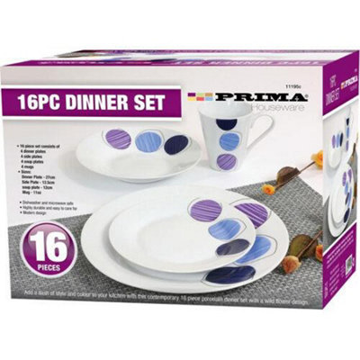 B&Q 16Pc Dinner Set Complete For Formal Or Casual Dining - Includes Plates Bowls And Mugs - Dishwasher And Microwave Safe - Perfect