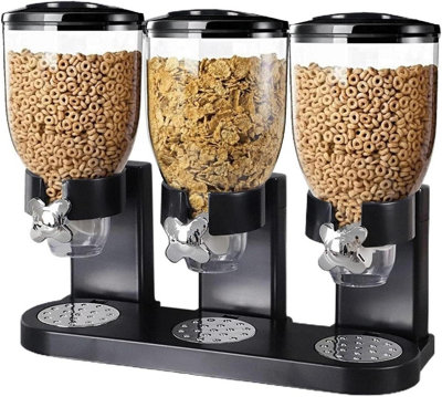 B&Q Triple Cereal Dispenser - Classic Dry Food Canister For Cornflakes, Candy, Nuts, Beans, Granola