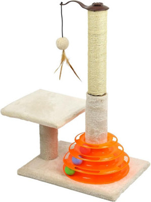 25" Cat Scratcher Post With Sisal Pole And Track Toy BallsIndoor Kitten Activity Center from B&Q