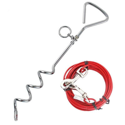 10M Tie-Out Cable With Spiral Ground Stake And Spring Clip For Secure Anchoring from B&Q