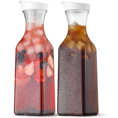 Set Of 2 50Oz Square Juice ContainersClear Plastic Pitcher With Flip Top LidNarrow Neck Carafes from B&Q