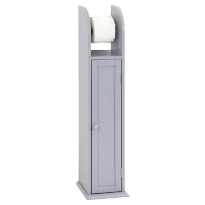 Elegant Grey Wooden Toilet Paper Roll Holder & Storage Cabinet Free Standing Multifunctional Bathroom Organizer With Shelf from B&Q