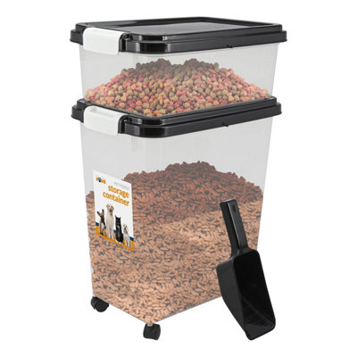  - 3-Piece Airtight Pet Food Storage Container Set With Measuring Scoop 13L & 37.5L Bpa-Free Bins With CastersBlack