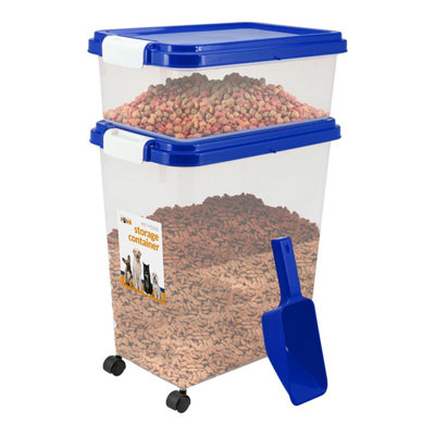  - 3-Piece Airtight Pet Food Storage Container Set With Measuring Scoop 13L & 37.5L Bpa-Free Bins With CastersBlue