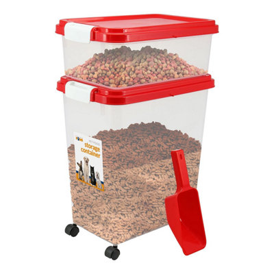  - 3-Piece Airtight Pet Food Storage Bin Set With Scoop & Casters Bpa-Free 13L + 37.5L Dry Food Containers For Dogs & Cats