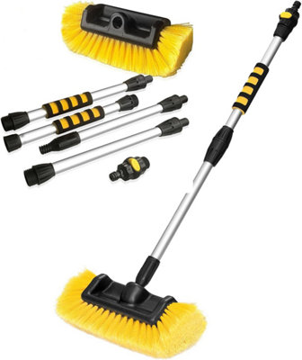  - Telescopic 5Ft Water Fed Car Wash Brush 11 Inch Soft Bristle Head With Hose Connector & On/off Valve Long Handle Cleaner