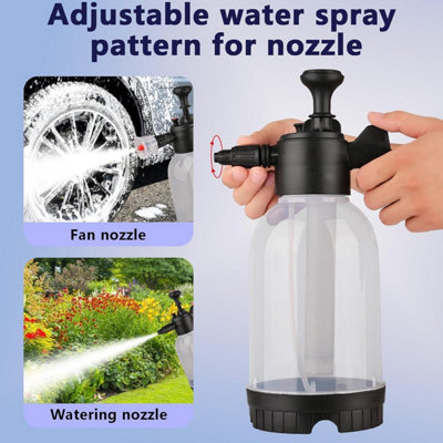 B&Q 2.0L Snow Foam Pump Sprayer With Dual Nozzles High Pressure Handheld Car Detailing Foam Cannon & Fine Mist Garden Sprayer