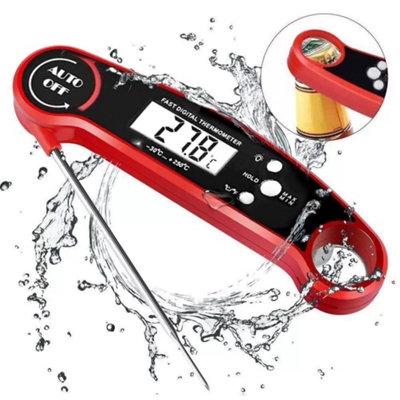 Red Digital Meat Thermometer For Cooking Instant Read Food Thermometer With Foldable Probe Backlit Lcd from B&Q