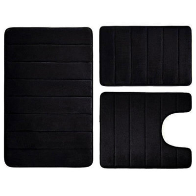  - Black Memory Foam Bath Mat Non-Slip Quick Dry Bathroom Rug With Super Absorbent Coral Velvet Surface & Anti-Skid Base