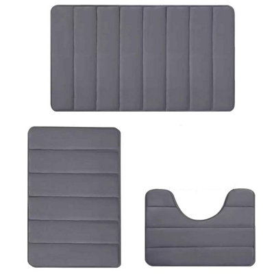  - Grey Memory Foam Bath Mat Non-Slip Quick Dry Bathroom Rug With Super Absorbent Coral Velvet Surface & Anti-Skid Base