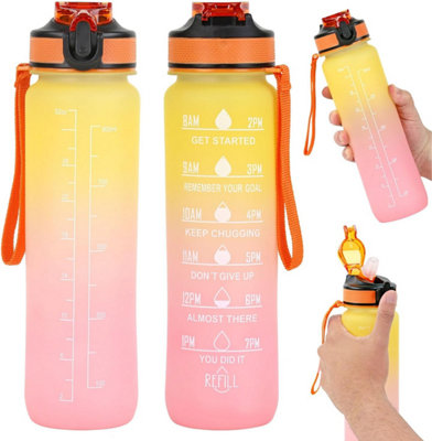 Pink & Yellow Bpa Free 1L Motivational Water Bottle With Straw Leakproof Flip Lid Sports Bottle With Time Markers from B&Q