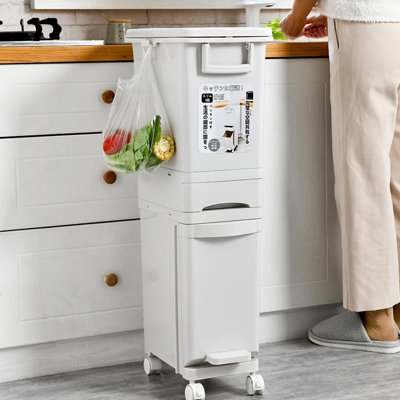 32L Dual Compartment Recycling Bin With Pedal And Wheels Dry And Wet Waste Separation Hands Free Garbage Solution from B&Q