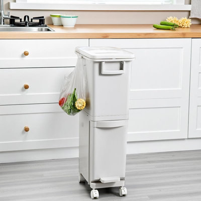 29L Dual Compartment Recycling Bin With Pedal And Wheels For Dry And Wet Waste Slim Compact Kitchen Trash Can from B&Q