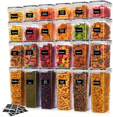 24 Piece Airtight Food Storage Set Bpa Free 39L Pantry Bins With Lids In 6 Sizes Plus Labels And Chalk Marker from B&Q