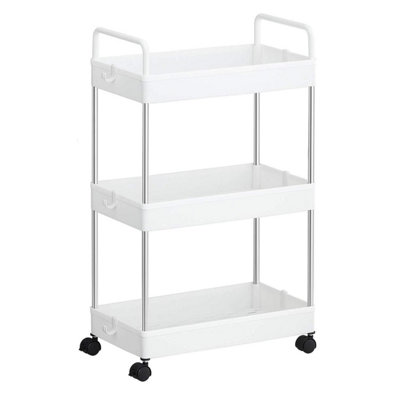  - 4 Tier Rolling Storage Trolley With Lockable Wheels Side Clips And Handles Mobile Utility Cart For Kitchen Office White