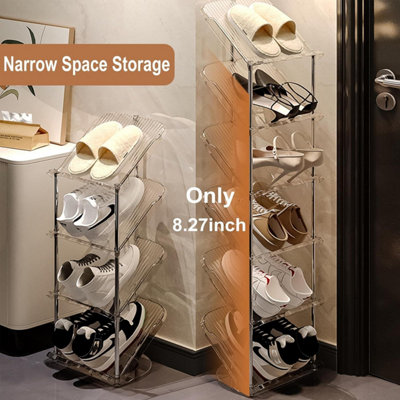 Transparent 6 Tier Shoe Rack Clear Slim Vertical Footwear Shelf For Entryway Hallway Closet With Steel Frame Tilted Design from B&Q