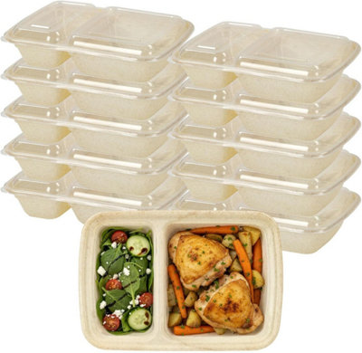 10 Pack Meal Prep Containers Beige With Dual Compartments Bpa Free Food Storage Boxes With Airtight Lids Freezer Safe from B&Q