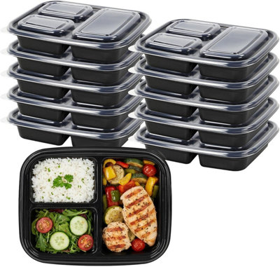 10 Pack Meal Prep Containers 3 Compartment 1000Ml Black Bpa Free Lunch Boxes With Lids Microwave Freezer Safe from B&Q