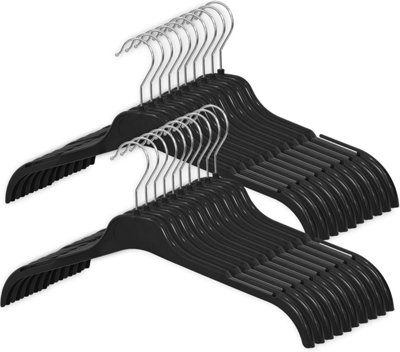 20 Strong Black Plastic Clothes Hangers With Swivel Hooks Adult Garment Hangers With Notches Slimline Wardrobe Storage from B&Q