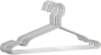 10 Pack Strong 42Cm Metal Clothes Hangers Silver Galvanised Wire With Notches And Trouser Bar Durable Space Saving from B&Q