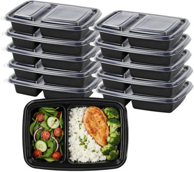 Meal Prep Containers 10 Pack Dual Compartment Bpa Free Food Boxes With Airtight Leakproof Lids Microwave Freezer Safe Black from B&Q