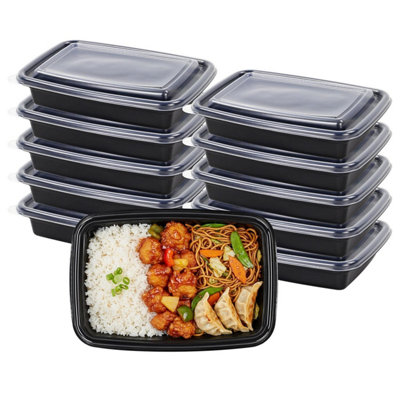  - Meal Prep Containers 10 Pack 1 Compartment 850Ml Black Bpa Free Food Boxes With Secure Lids Stackable Microwave Freezer Safe