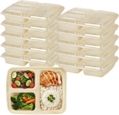 Meal Prep Containers 10 Pack Beige 3 Compartment 1000Ml Bpa Free Lunch Boxes With Lids Microwave Freezer Safe Stackable from B&Q