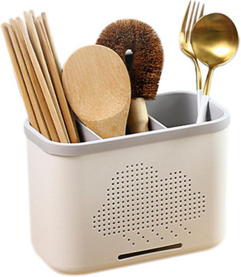 3 Compartment Kitchen Cutlery Holder With Removable Drip Tray Durable Plastic Utensil Organiser For Forks Spoons from B&Q