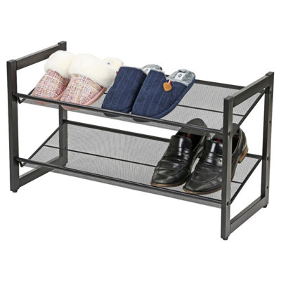 - Stackable 2 Tier Metal Shoe Rack Adjustable Shelves Holds 6 To 8 Pairs Space Saving Shoe Organiser Black 31X73X42Cm