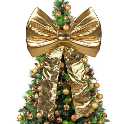 Large Velvet Christmas Bow 80X120Cm Gold Decorative Bow For Tree Topper Front Door Wreath And Stair Display Reusable from B&Q