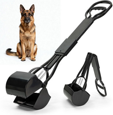  - Portable Foldable Dog Scooper Long Handle Pet Waste Pick Up Tool Non Slip Grip No Spill Jaw Clamp Heavy Duty