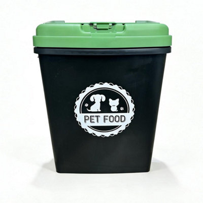  - Large Pet Food Storage Bin 40 Litre Airtight Dry Food Container Flip Top Lock Scoop Holds 15Kg Dog Cat Bird Black Green