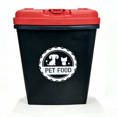  - Large Pet Food Storage Bin 40 Litre Airtight Dry Food Container Flip Top Lock Scoop Holds 15Kg Dog Cat Bird Black Red