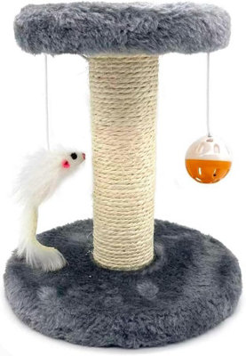 - Stable Cat Scratching Post With Plush Perch Indoor Cat Scratcher Thick Sisal Rope Double Base Plate Hanging Toys