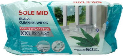 Glass Cleaning Wipes Xxl Pack Sole Mio 60 Extra Large Streak Free Wet Wipes Eucalyptus Scent For Windows Mirrors from B&Q