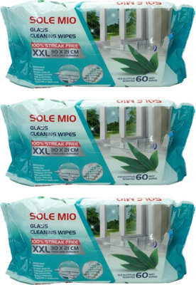 Sole Mio Xxl Glass Cleaning Wipes 3 Pack 180 Extra Large Eucalyptus Scented Wet Wipes 30 X 21Cm Streak Free Cleaner from B&Q