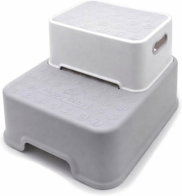 Bathroom Step Stool For Kids Double Height Extra Wide Toddler Non Slip Training Stool Grey from B&Q