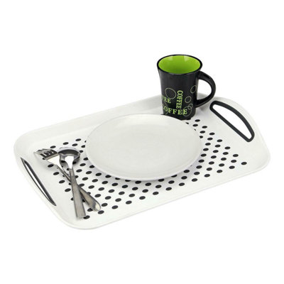Large Non Slip Serving Tray With Handles Rectangular Plastic Dinner Drinks Tray For Home Pub Restaurant White from B&Q