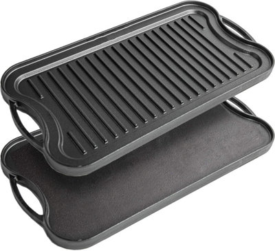 Reversible Cast Iron Grill Griddle Pan 50.5Cm Double Sided Steak Plate For Hob Bbq from B&Q