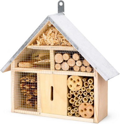  - Wooden Insect House Bug Hotel Garden Bee Butterfly Shelter Bamboo Nesting Habitat Hanging Decor