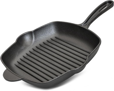 Cast Iron Grill Pan 10 Inch Ridged Skillet Pre Seasoned Griddle For Induction Gas Electric Hob Oven from B&Q