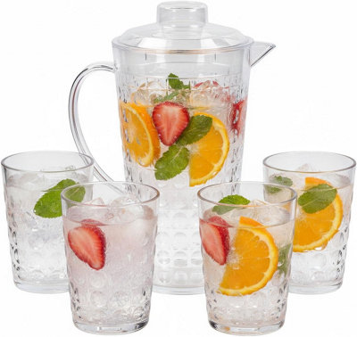 2L Plastic Pitcher And 4 Cups Set Bpa Free Water Jug With Lid Drinkware Set For Juice Clear from B&Q