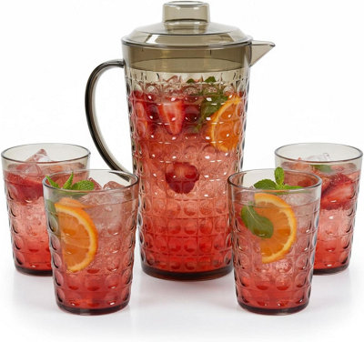 2L Plastic Pitcher And 4 Cups Set Bpa Free Water Jug With Lid Drinkware Set For Juice Grey from B&Q