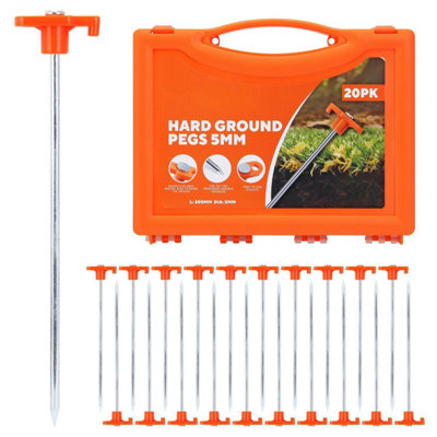 Steel Tent Pegs 20Cm Ground Stakes 20 Pack Heavy Duty Camping Pegs With Case For Gazebo Awning Tarpaulin from B&Q