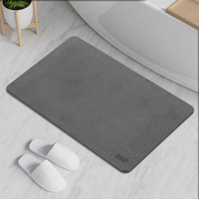 Stone Bath Mat Diatomaceous Earth Non Slip Bathroom Mat Quick Dry Absorbent Shower Floor Mat Dark Grey from B&Q