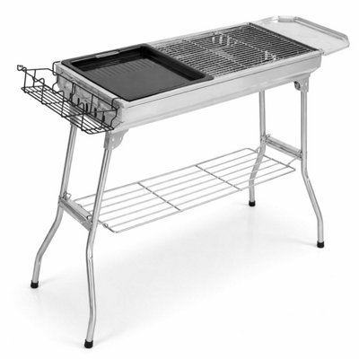  - Foldable Charcoal Bbq Grill Stainless Steel Barbecue With Shelf Outdoor Camping Garden Picnic Grill