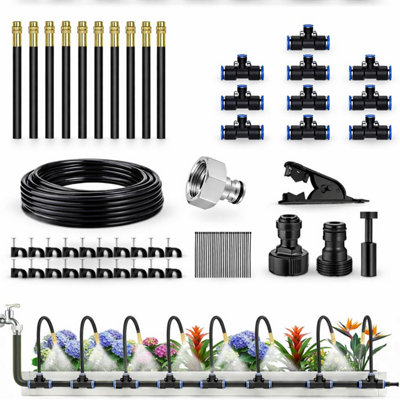 Drip Irrigation System Kit 10 Nozzle Garden Watering System Adjustable Misting For Lawn Plants Greenhouse 33Ft from B&Q