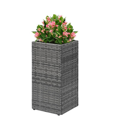 2 Pack Rattan Planters Tall 61Cm Outdoor Indoor Flower Pots Wicker Planter Set With Liner Grey from B&Q